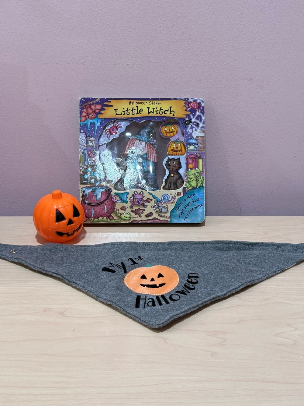 Little Witch Halloween Shaker storybook with pumpkin toy